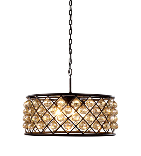 Elegant Lighting 6-Light Pendant Lamp, Mocha Brown Finish, 25in Depth x 10.5in Height, Model 1214D25MB-GT/RC, Golden Teak