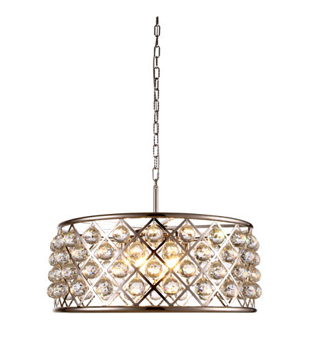 Elegant Lighting 1214D25Pn/Rc Madison Collection 6-Light Pendant Lamp With Royal Cut, 25&quot; Depth X 10.5&quot; Height, Polished Nickel Finish, Crystal
