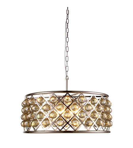 Elegant Lighting 1214D25Pn-Gt/Rc Madison Collection 6-Light Pendant Lamp With Royal Cut, 25&quot; Depth X 10.5&quot; Height, Polished Nickel Finish, Golden Teak