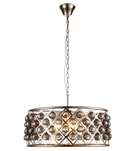 Elegant Lighting 1214D25Pn-Ss/Rc Madison Collection 6-Light Pendant Lamp With Royal Cut, 25&quot; Depth X 10.5&quot; Height, Polished Nickel Finish, Silver Shade