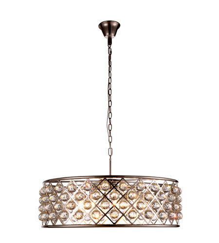 Elegant Lighting 1214D32Pn/Rc Madison Collection 8-Light Pendant Lamp With Royal Cut, 32&quot; Depth X 10.5&quot; Height, Polished Nickel Finish, Crystal