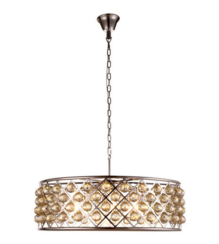 Elegant Lighting 1214D32Pn-Gt/Rc Madison Collection 8-Light Pendant Lamp With Royal Cut, 32&quot; Depth X 10.5&quot; Height, Polished Nickel Finish, Golden Teak
