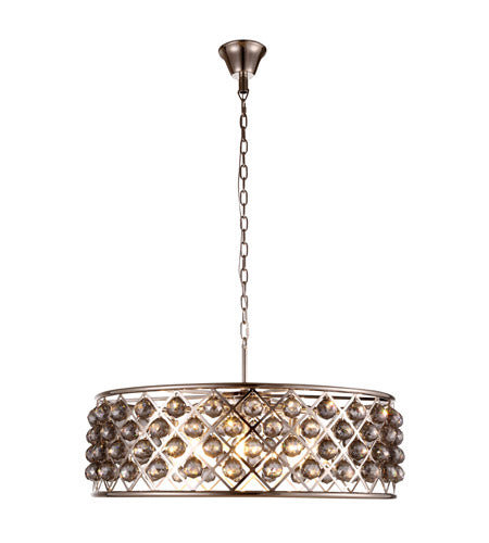 Elegant Lighting 1214D32Pn-Ss/Rc Madison Collection 8-Light Pendant Lamp With Royal Cut, 32&quot; Depth X 10.5&quot; Height, Polished Nickel Finish, Silver Shade