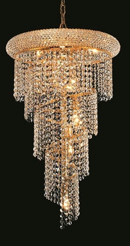 Elegant Lighting 1801Sr16G/Rc Royal Cut Clear Crystal Spiral 8-Light, Four-Tier Crystal Chandelier, Finished In Gold With Clear Crystals, 16" X 26"