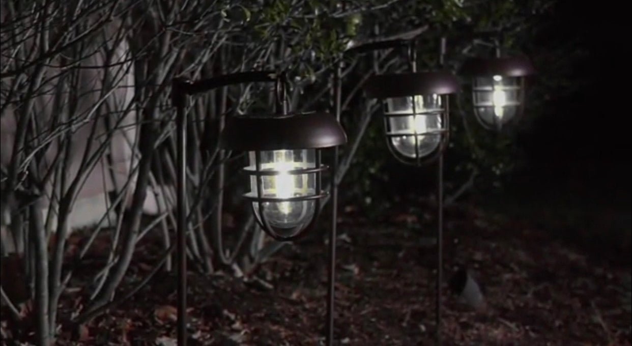 Energizer LED Solar Hanging Lights Shepherds Hook Metal Pole (Set of 4)