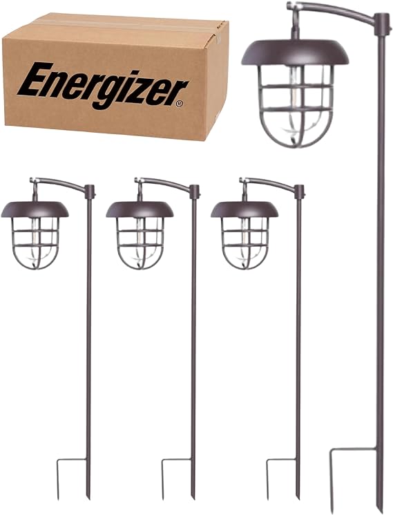 Energizer LED Solar Hanging Lights Shepherds Hook Metal Pole (Set of 4)