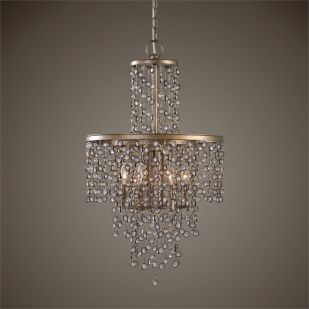 Uttermost Valka 6-Light Chandelier, Steel/K9 Crystal, 19.25" Dia x 33.5" H, Silver Swedish Iron, Model 21288