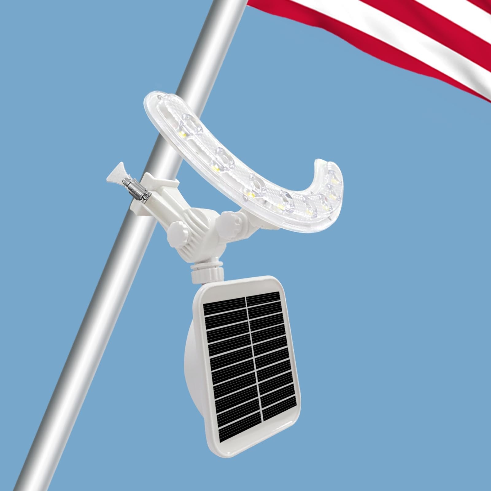 Flag Pole Light Outdoor Solar Flagpole Light House Mount with Adjustable 180° Direction, 360lm Brightness, IP65 Waterproof for 1''-1.5" Poles