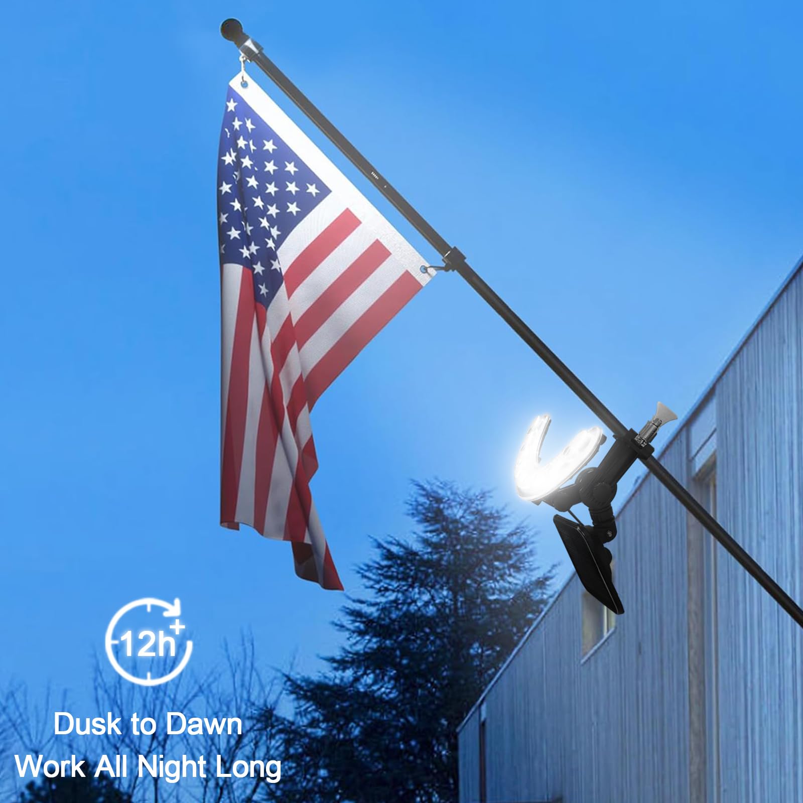 Flag Pole Light Outdoor Solar Flagpole Light House Mount with Adjustable 180° Direction, 360lm Brightness, IP65 Waterproof for 1''-1.5" Poles