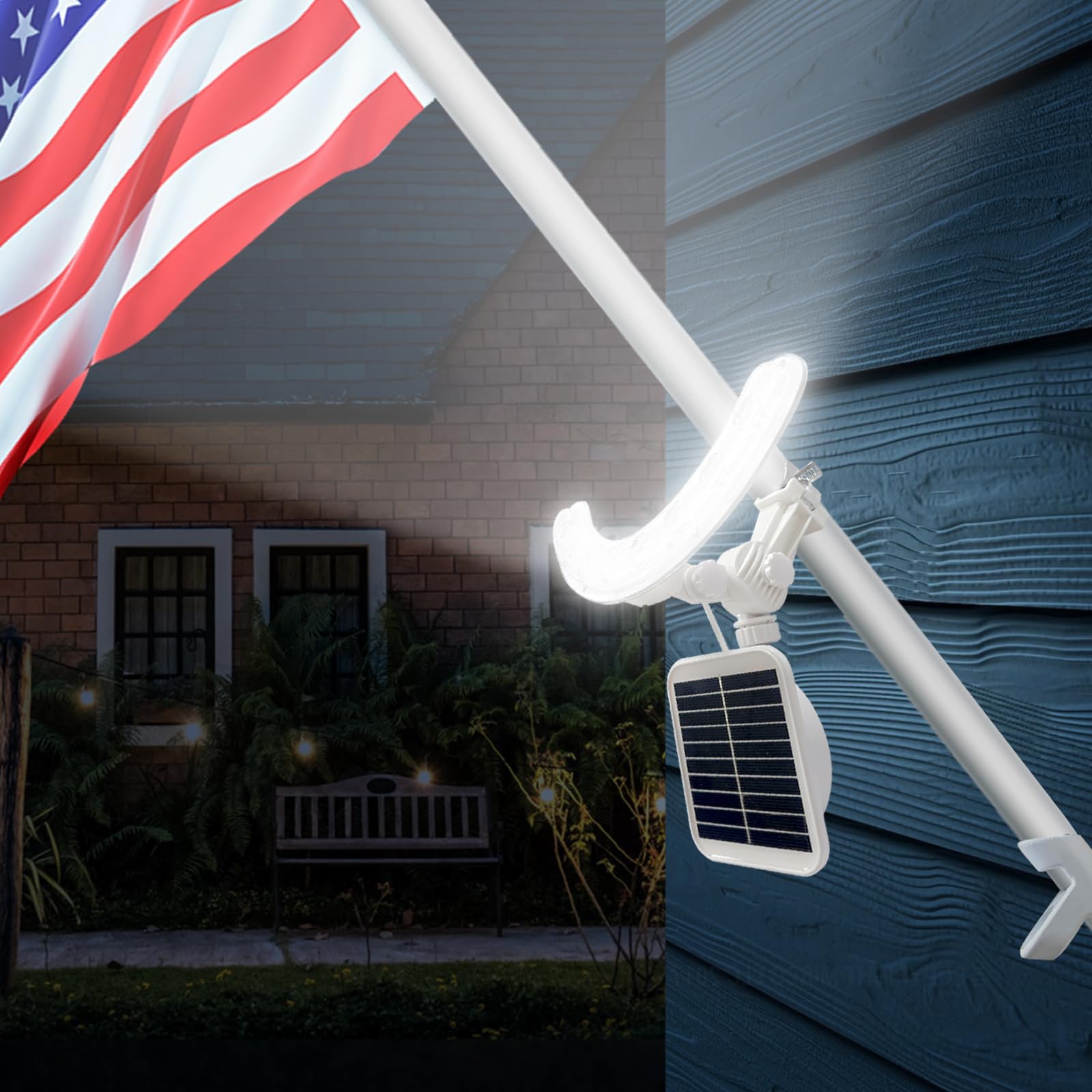Flag Pole Light Outdoor Solar Flagpole Light House Mount with Adjustable 180° Direction, 360lm Brightness, IP65 Waterproof for 1''-1.5" Poles