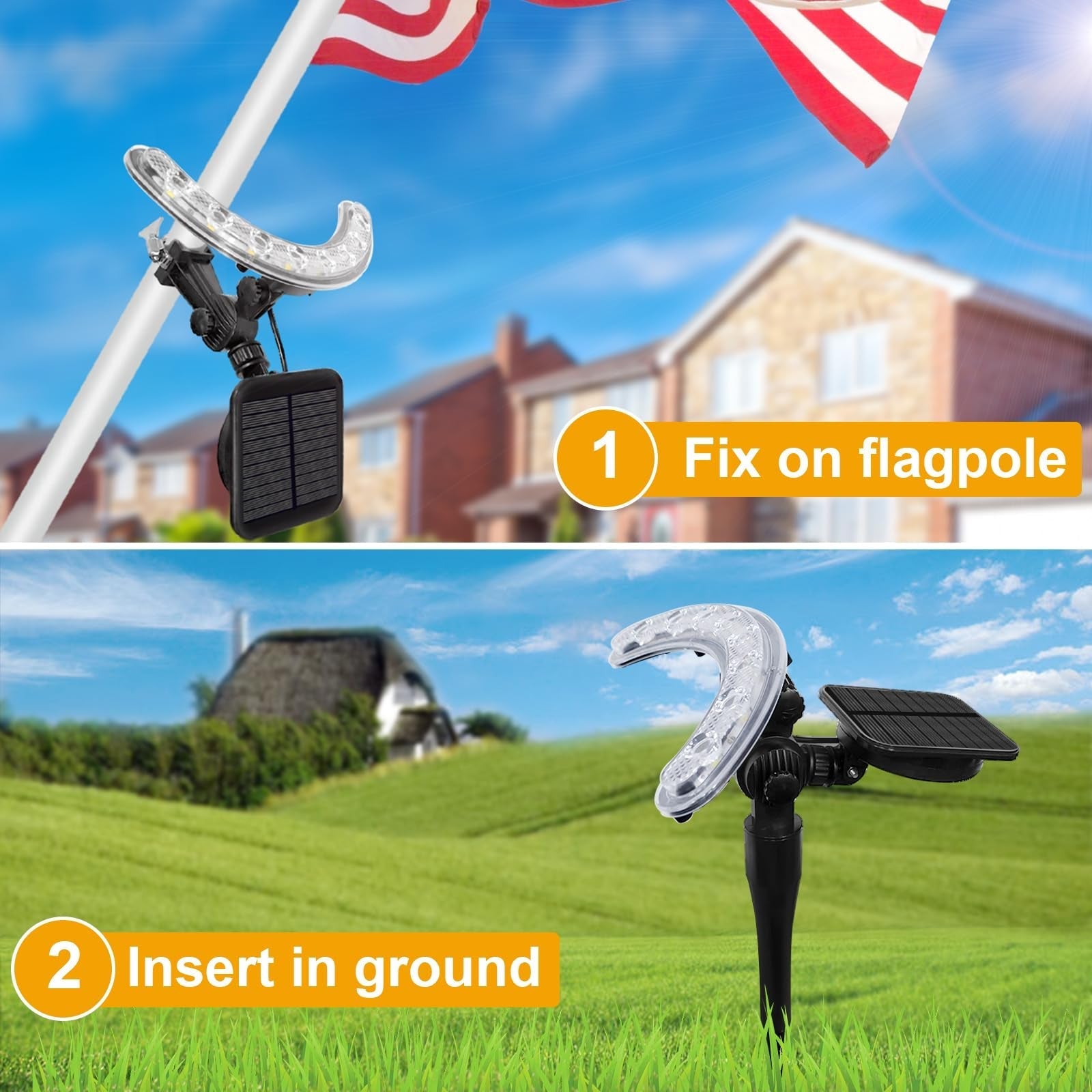 Flag Pole Light Outdoor Solar Flagpole Light House Mount with Adjustable 180° Direction, 360lm Brightness, IP65 Waterproof for 1''-1.5" Poles