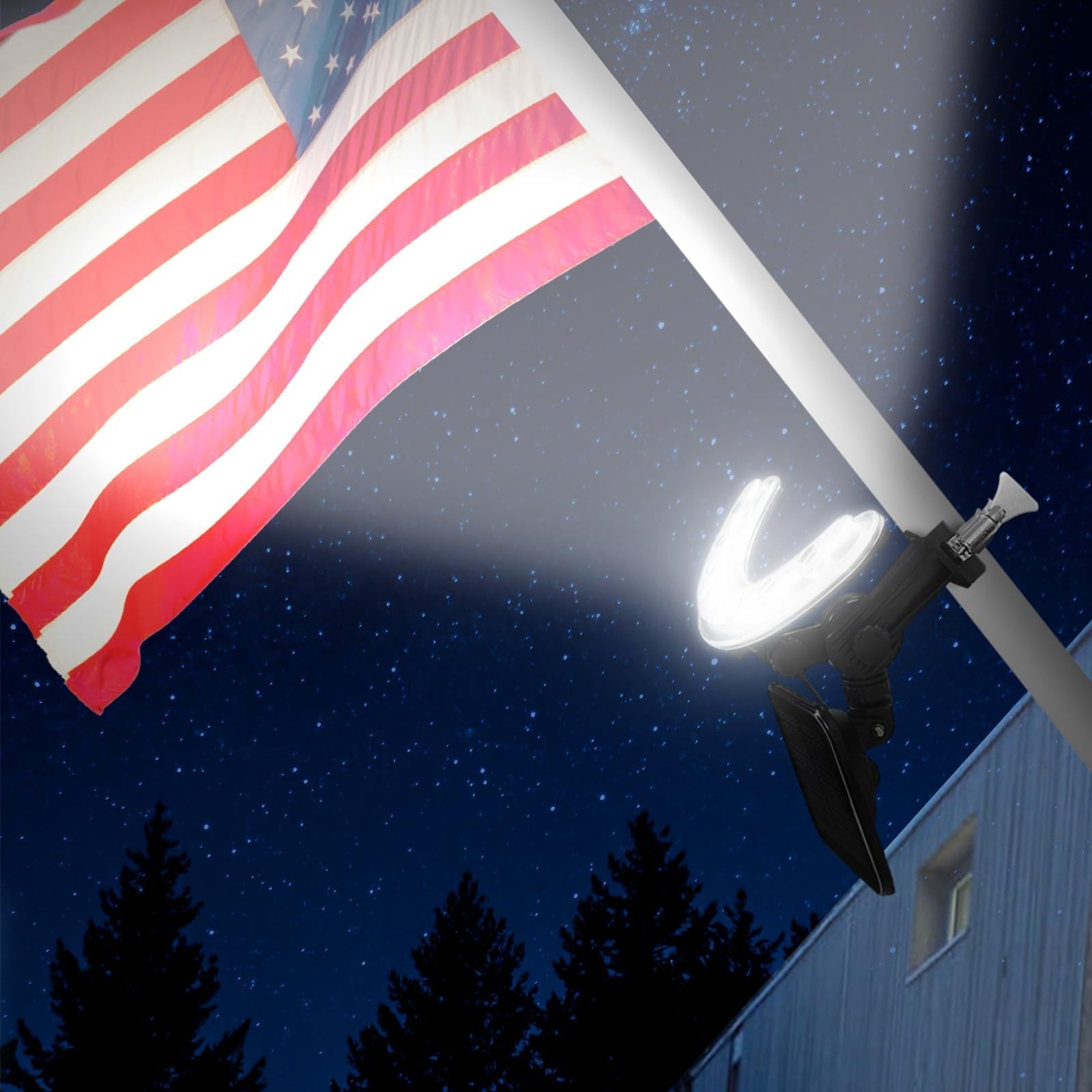 Flag Pole Light Outdoor Solar Flagpole Light House Mount with Adjustable 180° Direction, 360lm Brightness, IP65 Waterproof for 1''-1.5" Poles