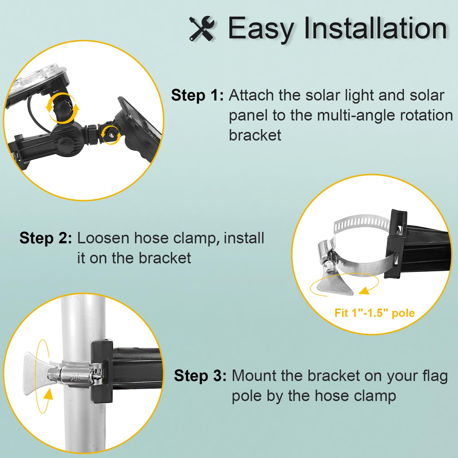 Flag Pole Light Outdoor Solar Flagpole Light House Mount with Adjustable 180° Direction, 360lm Brightness, IP65 Waterproof for 1''-1.5" Poles