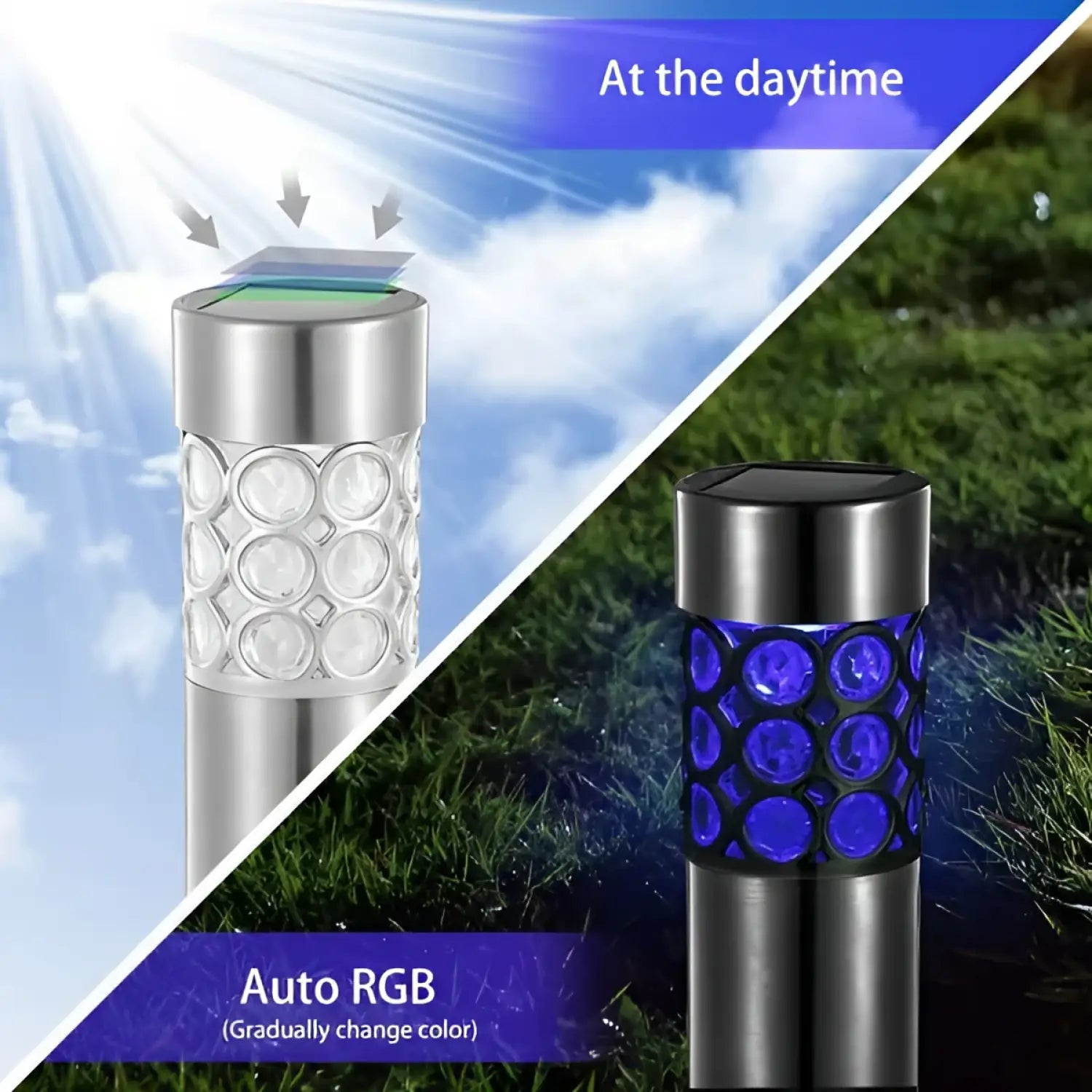 Garden Solar Lamps with RGB Lighting and Stainless Steel Build