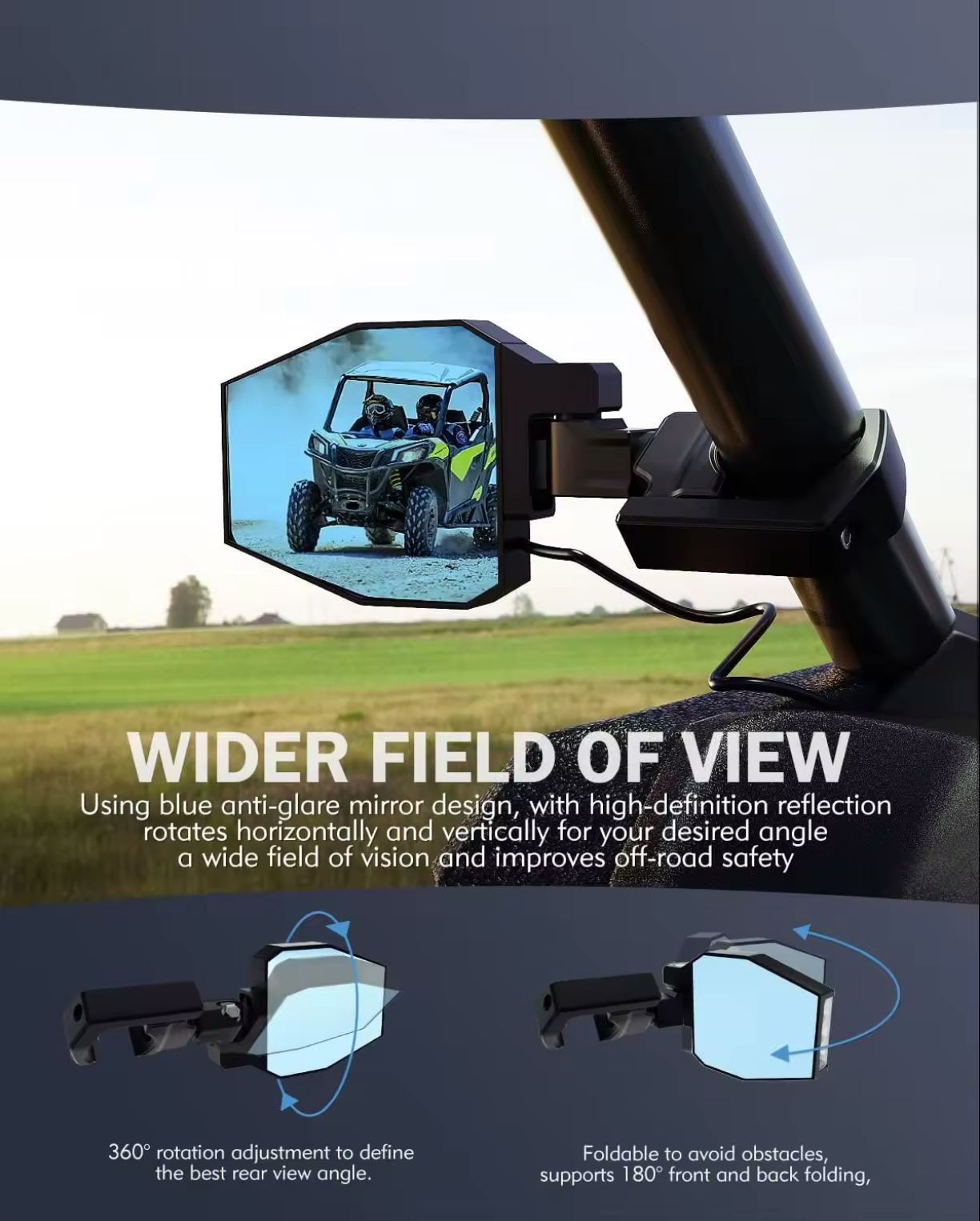 Off Road Side Mirror Pair With Sidewinder LED Pod Lights