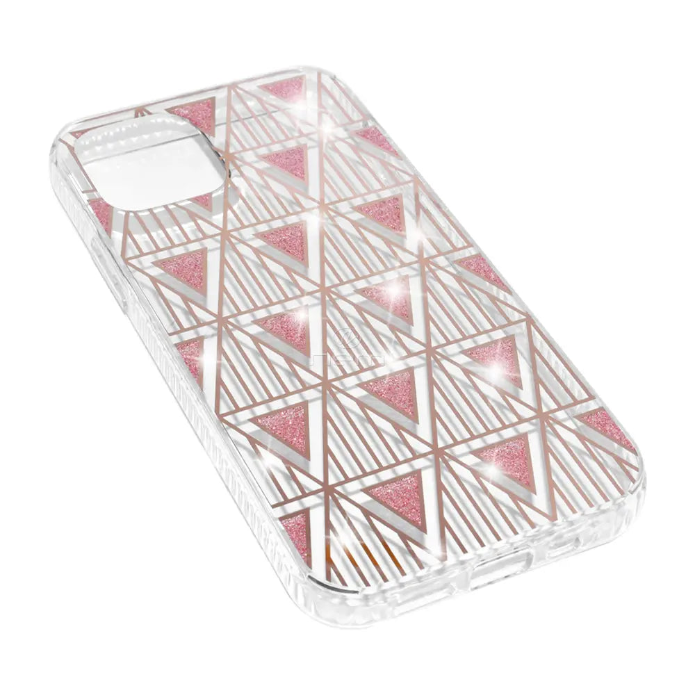 For iPhone 12 Pro Design Diamond, Purple Splash, White Flowers, Black Flowers