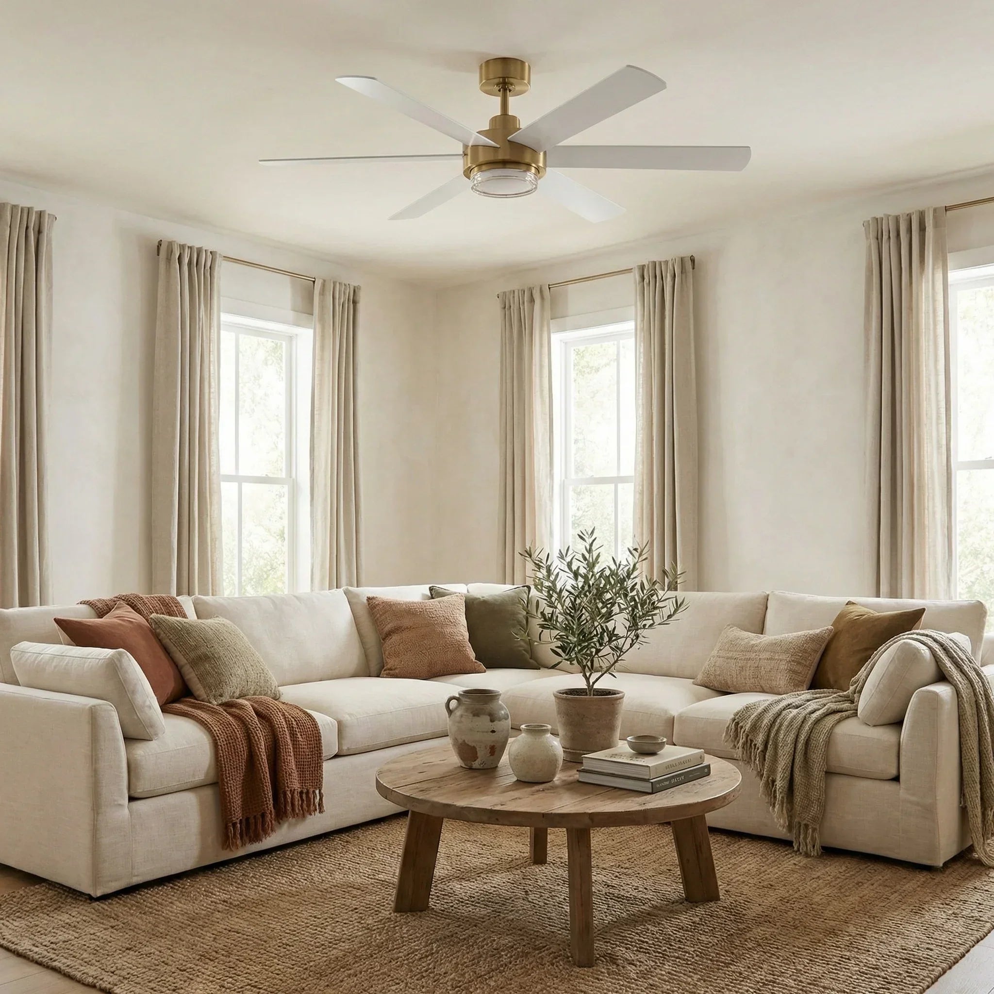 54 Inch Kama Modern Downrod Mount Ceiling Fan with Remote Control and LED Light