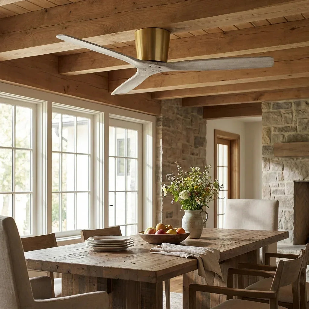 54 Inch Ward Solid Wood Blades Flush Mount Ceiling Fan with Remote Control