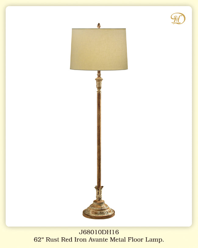 Jb Hirsch Home Decor J68010Dh16 62 In. Red Iron Avante Hand Painted Metal Floor Lamp With White Linen Shade