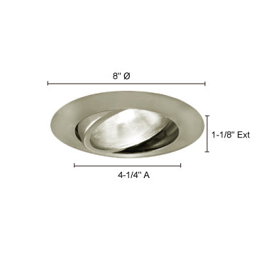 Jesco Lighting TM604ST Recessed Light, 6-Inch Adjustable Gimbal Ring, Satin Chrome Finish, Diameter: 8in, Height: 1-1/8in