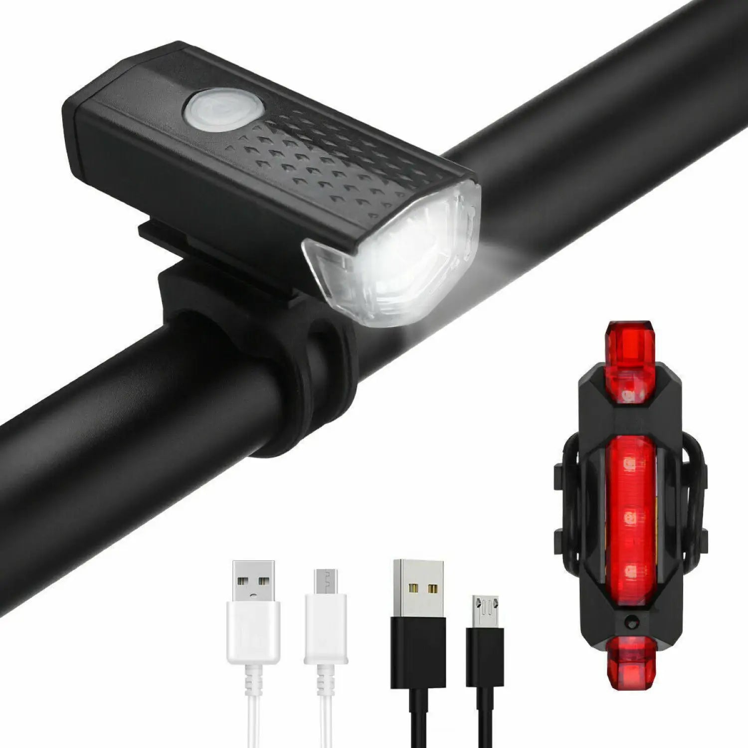 LED Bike Light Set with USB Rechargeable Headlight and Taillight