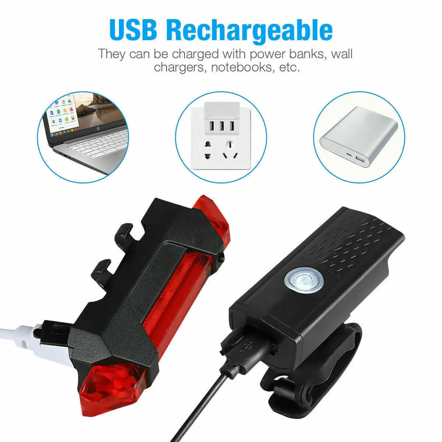 LED Bike Light Set with USB Rechargeable Headlight and Taillight