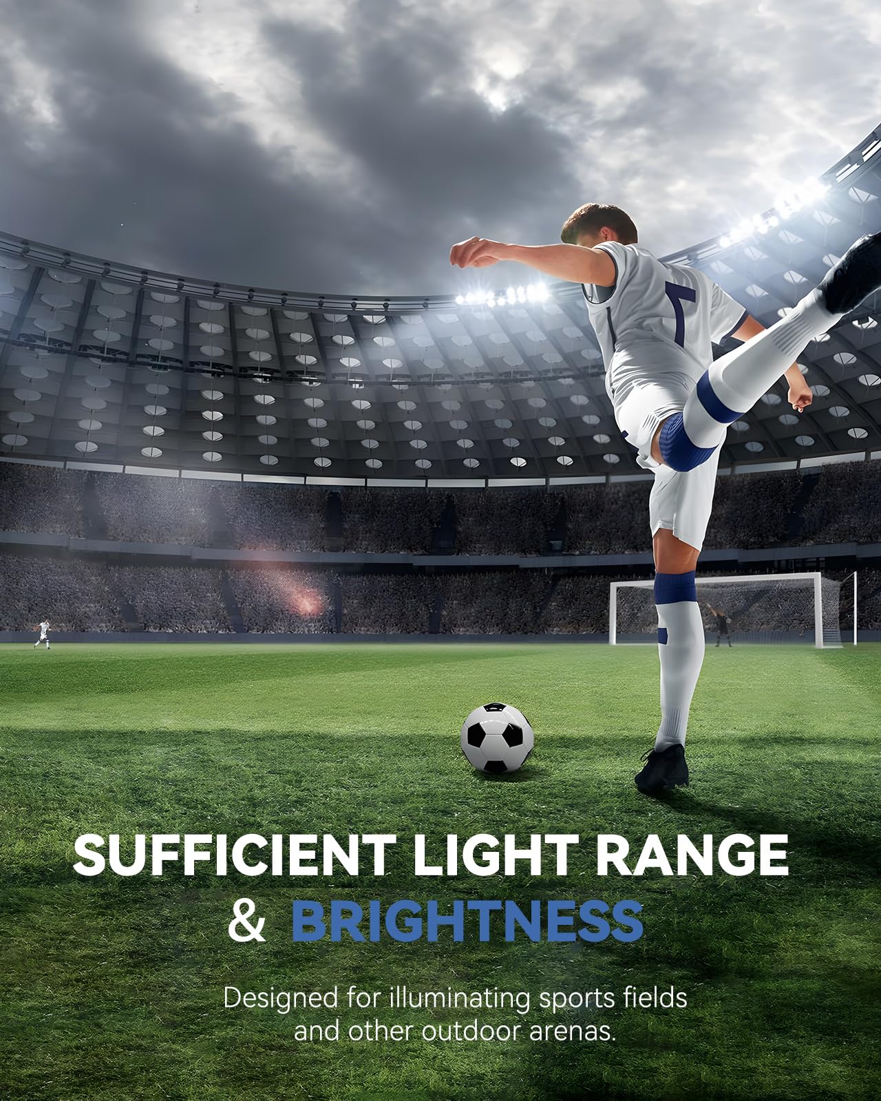 300W LED Stadium Flood Light, 48,000 Lumens, Plug-In, Commercial, Arena, Sports Field Light, IP66 Waterproof, 6500K.