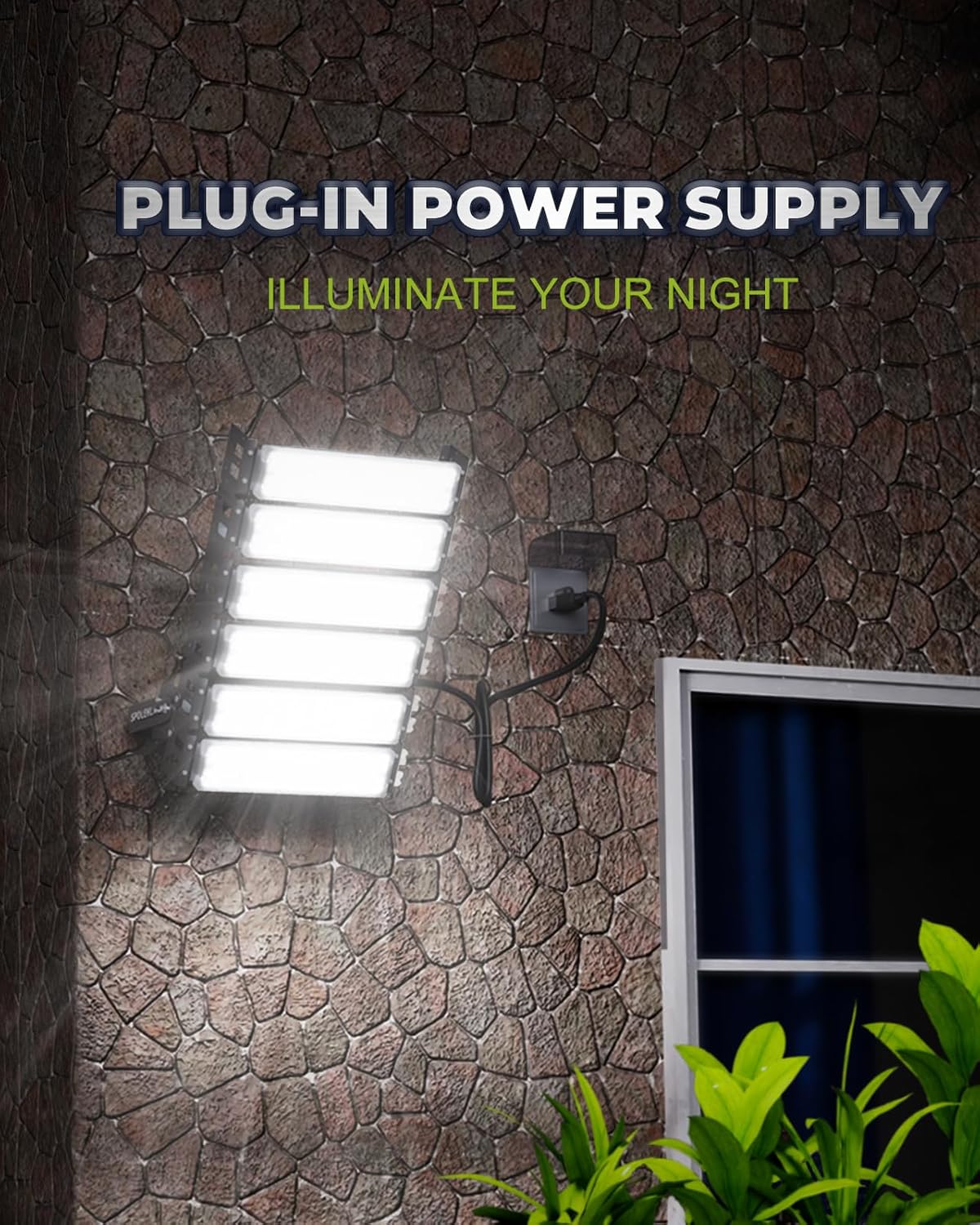 300W LED Stadium Flood Light, 48,000 Lumens, Plug-In, Commercial, Arena, Sports Field Light, IP66 Waterproof, 6500K.