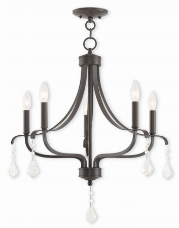 Livex Lighting 40785-92 5 Light Chandelier, Alloy Steel, 24.5inL x 24.5inW x 26.75inH, English Bronze