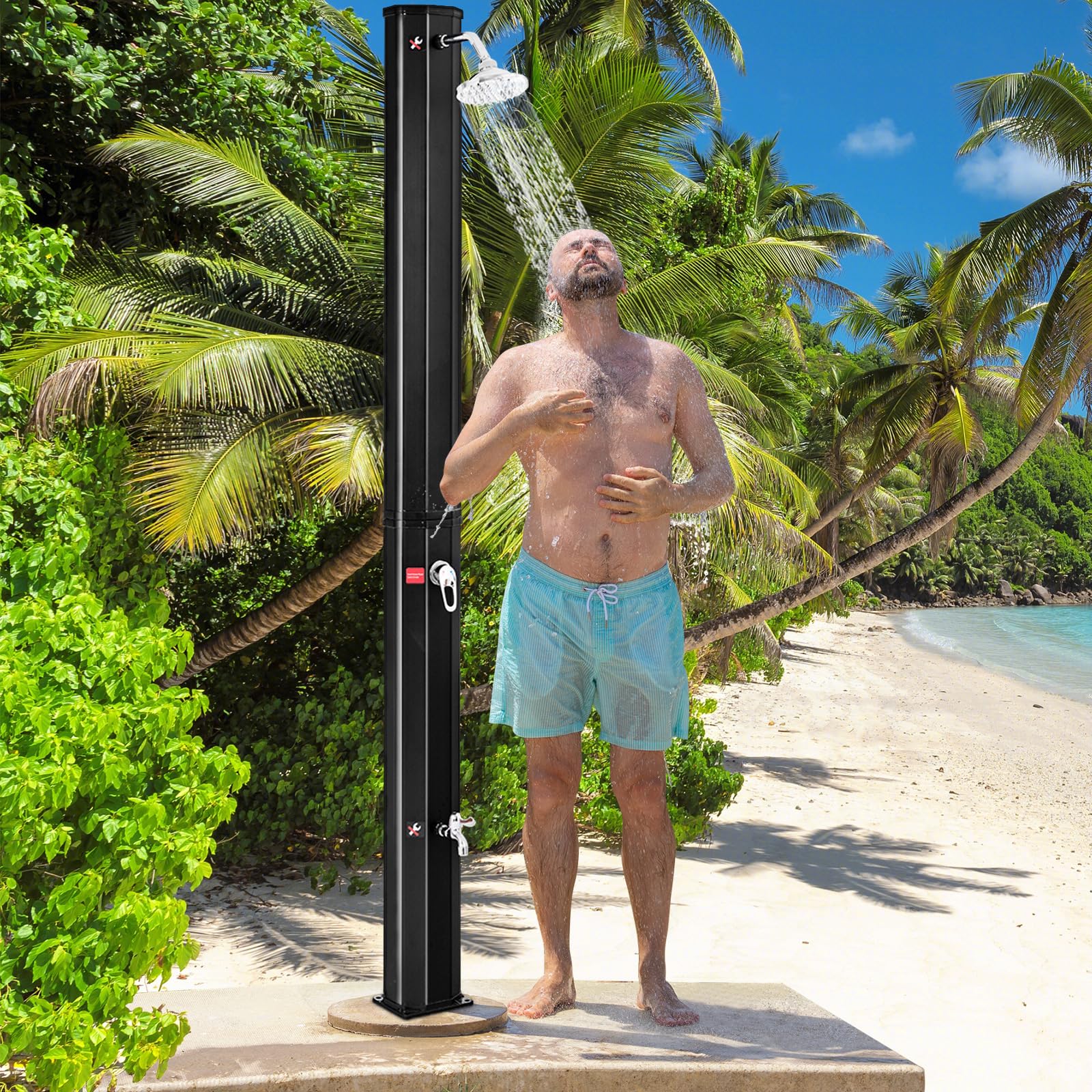 LumenX 10 Gallon Solar Heated Outdoor Shower, 7.2 FT Freestanding Outside Shower with Rotating Shower Head, Temperature Adjustment & Foot Shower