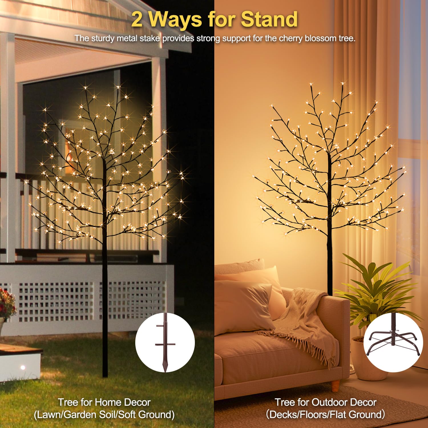 LumenX 6FT Solar Lighted Cherry Blossom Tree, 200 LED Warm White Artificial Flower Tree for Outdoor Porch, Wedding, Garden & Holiday Decor