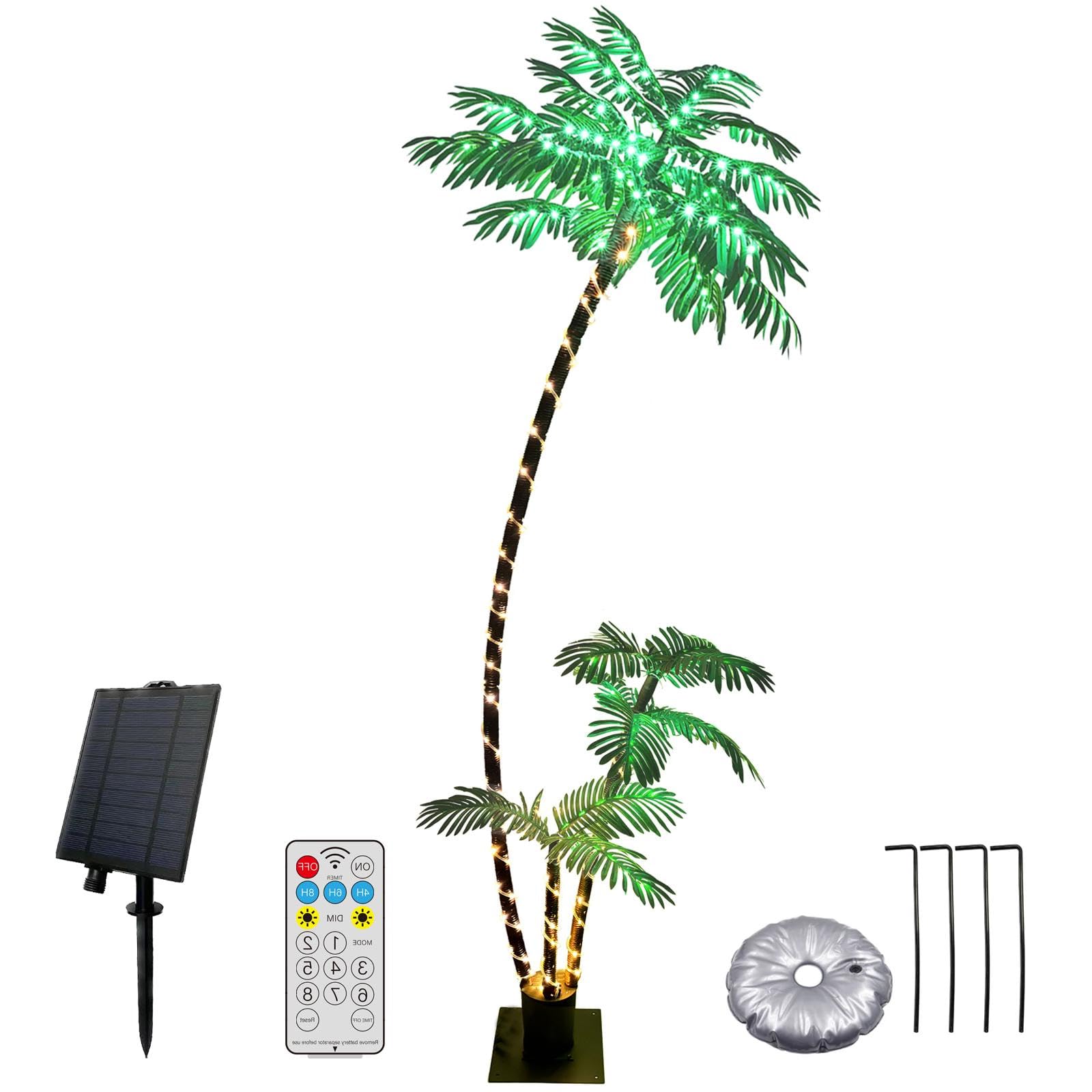 LumenX 7FT Solar Lighted Palm Tree, 260 LED 3-Trunk Artificial Palm Tree with Remote, 8 Modes, Timer & USB-C Charging for Outdoor Patio, Pool, Christmas & Tropical Decor