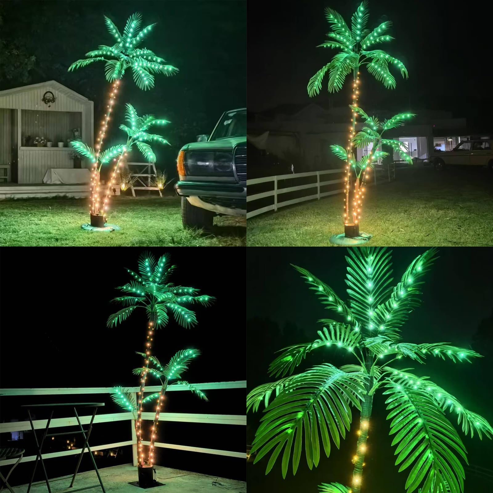 LumenX 7FT Solar Lighted Palm Tree, 260 LED 3-Trunk Artificial Palm Tree with Remote, 8 Modes, Timer & USB-C Charging for Outdoor Patio, Pool, Christmas & Tropical Decor