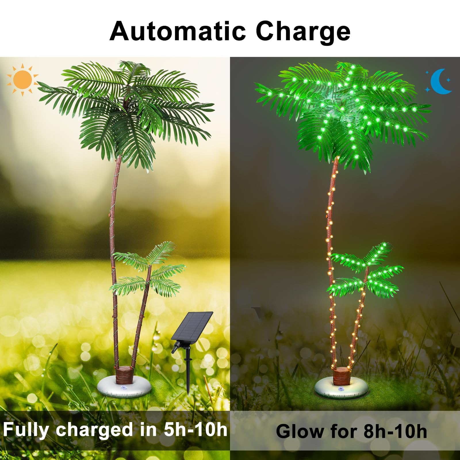 LumenX 7FT Solar Lighted Palm Tree, 260 LED 3-Trunk Artificial Palm Tree with Remote, 8 Modes, Timer & USB-C Charging for Outdoor Patio, Pool, Christmas & Tropical Decor