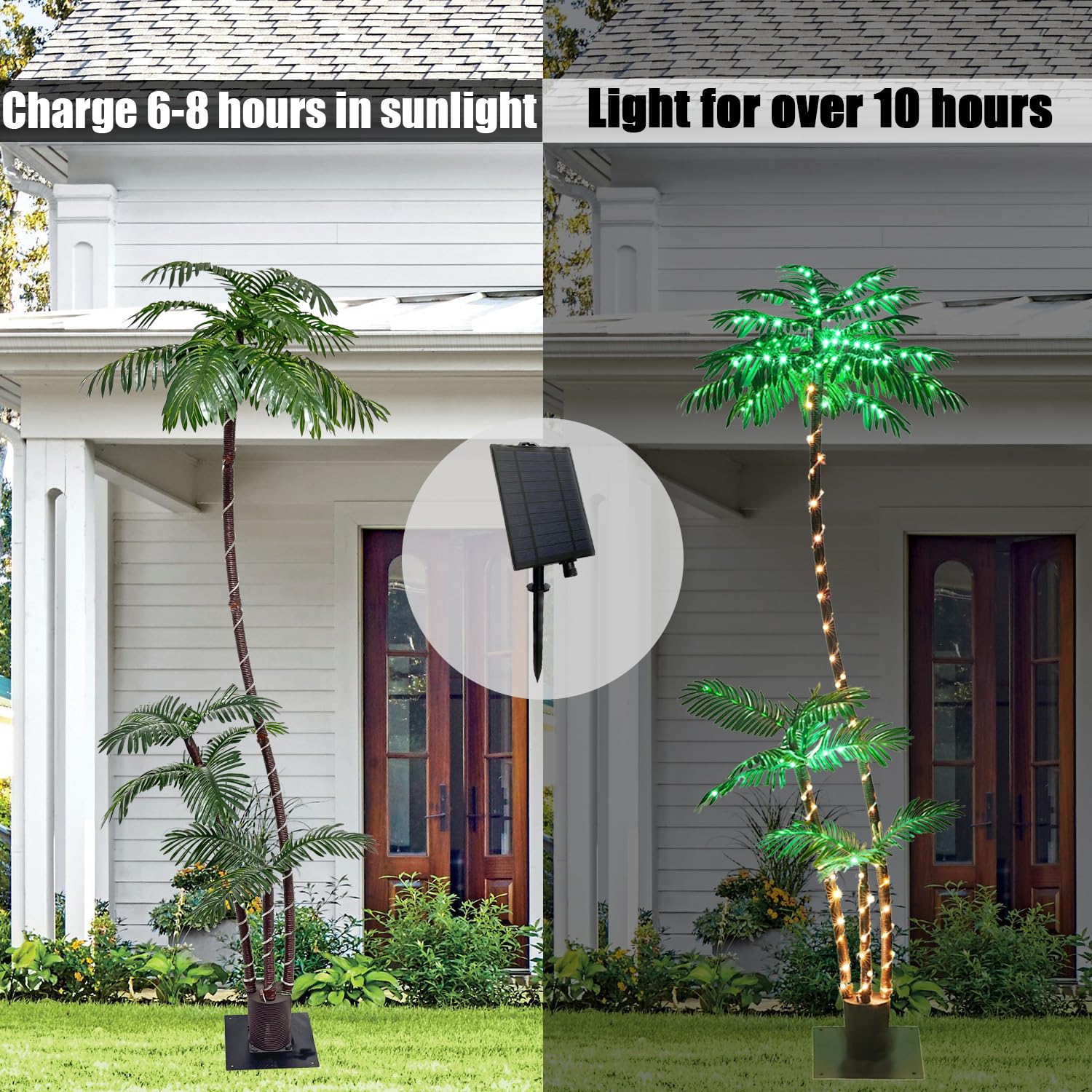 LumenX 7FT Solar Lighted Palm Tree, 260 LED 3-Trunk Artificial Palm Tree with Remote, 8 Modes, Timer & USB-C Charging for Outdoor Patio, Pool, Christmas & Tropical Decor