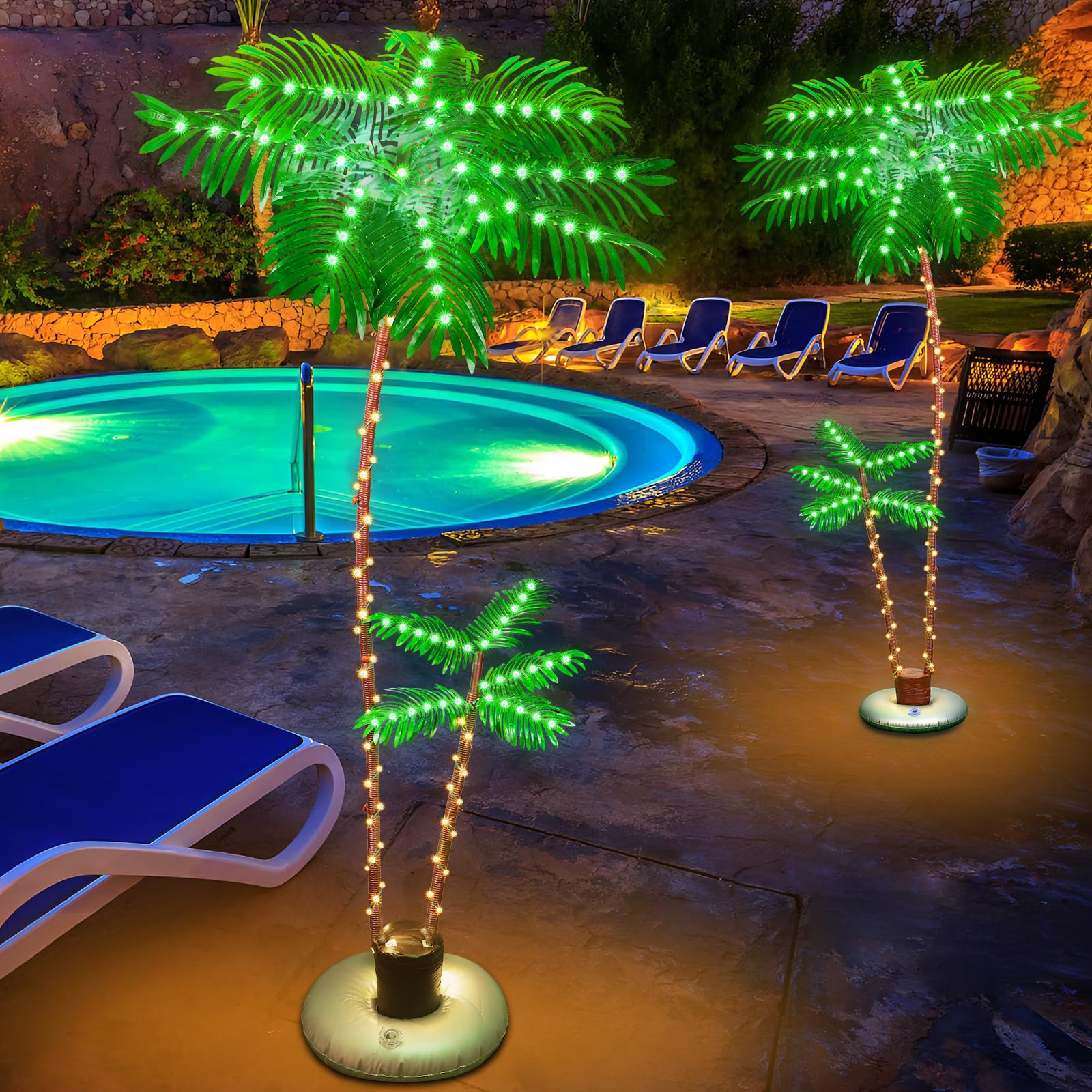 LumenX 7FT Solar Lighted Palm Tree, 260 LED 3-Trunk Artificial Palm Tree with Remote, 8 Modes, Timer & USB-C Charging for Outdoor Patio, Pool, Christmas & Tropical Decor