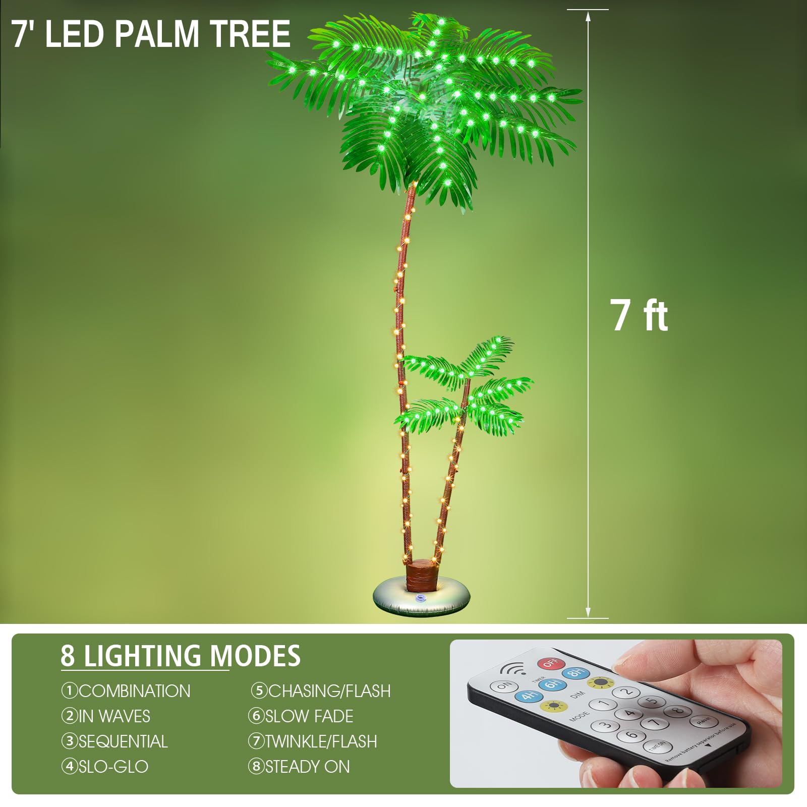 LumenX 7FT Solar Lighted Palm Tree, 260 LED 3-Trunk Artificial Palm Tree with Remote, 8 Modes, Timer & USB-C Charging for Outdoor Patio, Pool, Christmas & Tropical Decor
