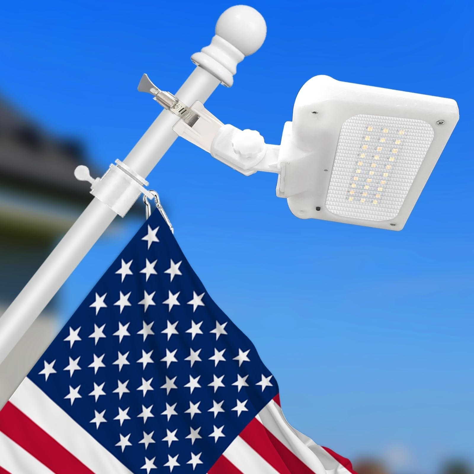 LumenX Flag Pole Light Solar Powered 3 Mode Metal Clamps Fits 5ft 6ft Wall-Mounted Flag Poles Top Mount