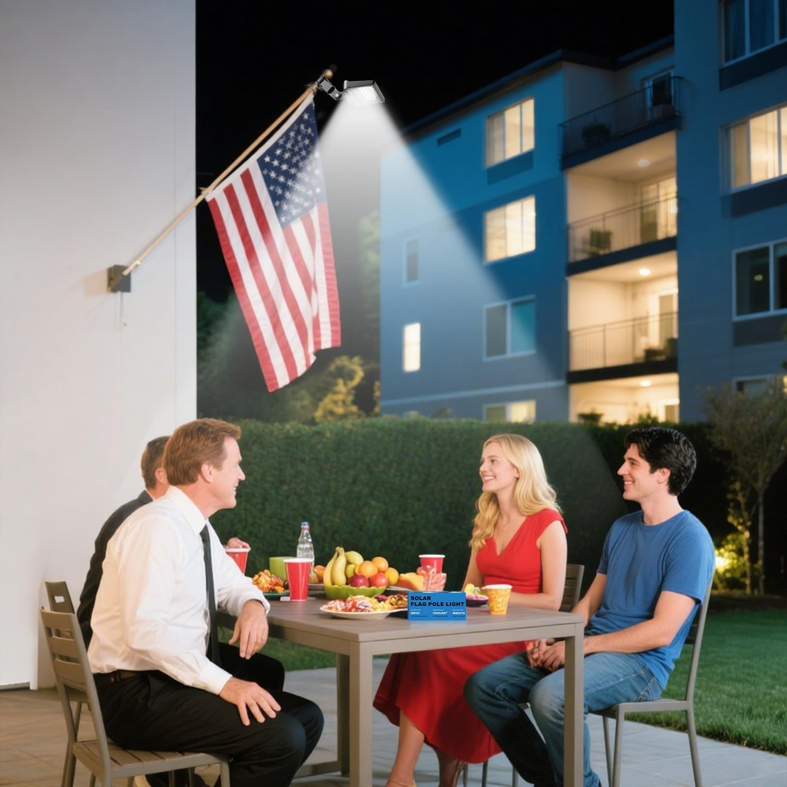 LumenX Flag Pole Light Solar Powered 3 Mode Metal Clamps Fits 5ft 6ft Wall-Mounted Flag Poles Top Mount