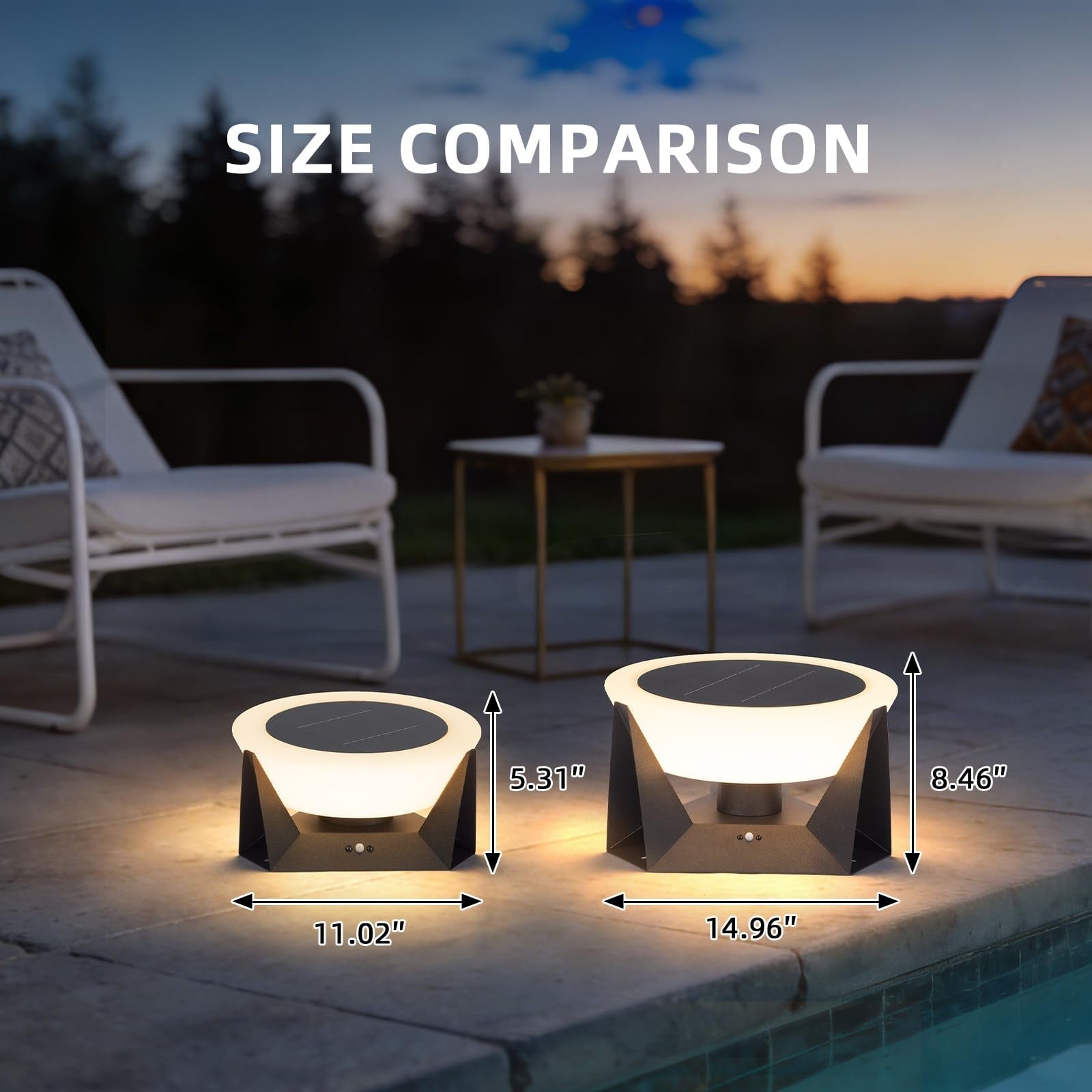 LumenX Large 15 Inch Solar Lantern, 3000K Outdoor Floor Lamp, Outdoor Lights Waterproof, Dusk to Dawn Round Garden Floor Lanterns