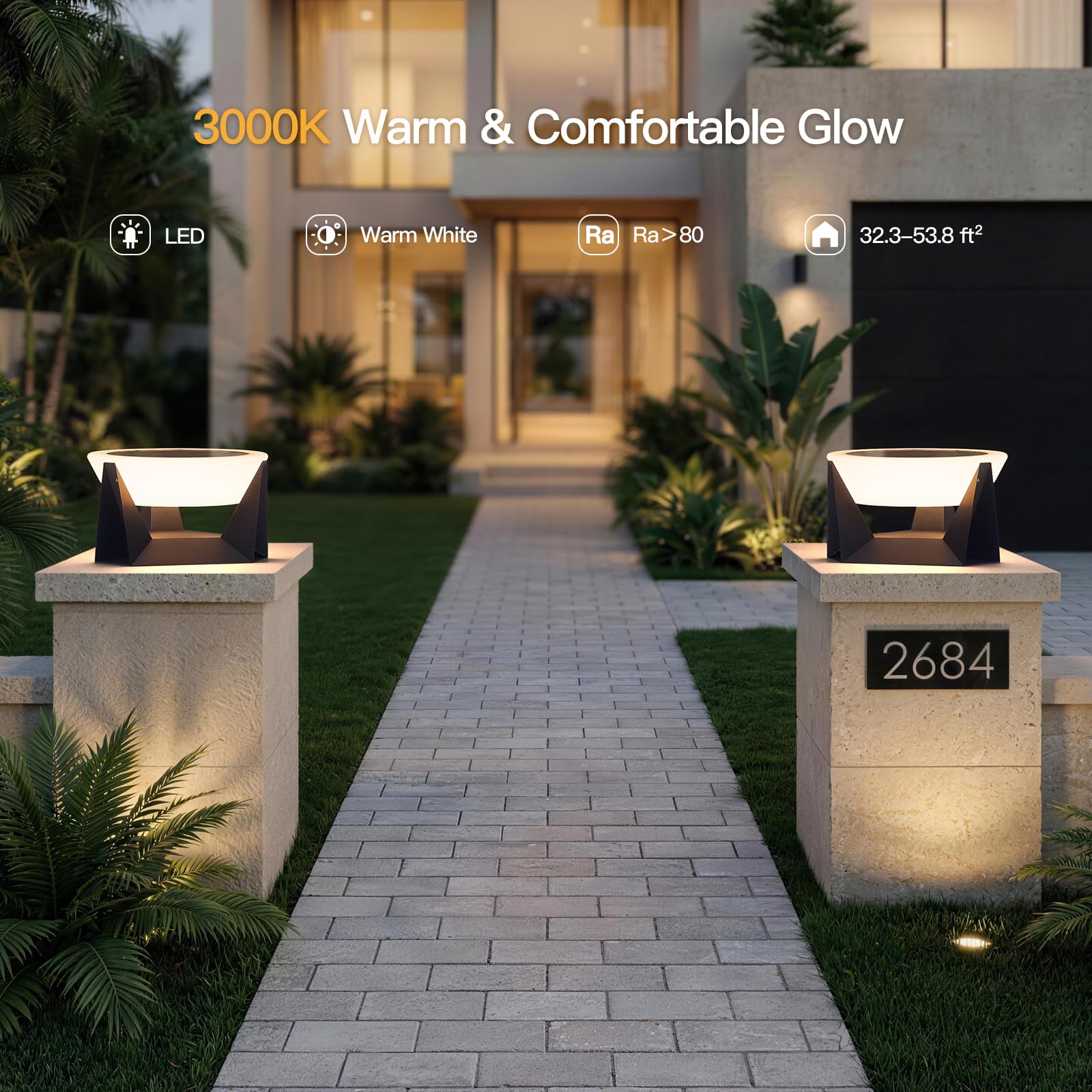 LumenX Large 15 Inch Solar Lantern, 3000K Outdoor Floor Lamp, Outdoor Lights Waterproof, Dusk to Dawn Round Garden Floor Lanterns