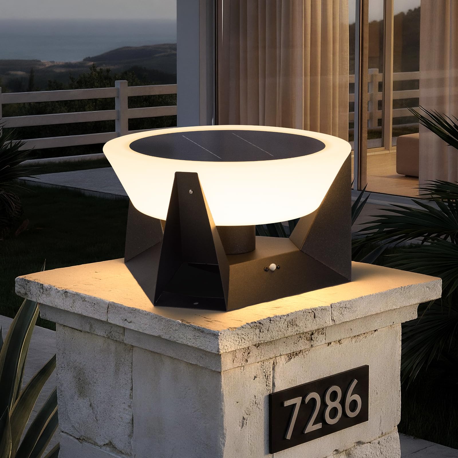 LumenX Large 15 Inch Solar Lantern, 3000K Outdoor Floor Lamp, Outdoor Lights Waterproof, Dusk to Dawn Round Garden Floor Lanterns