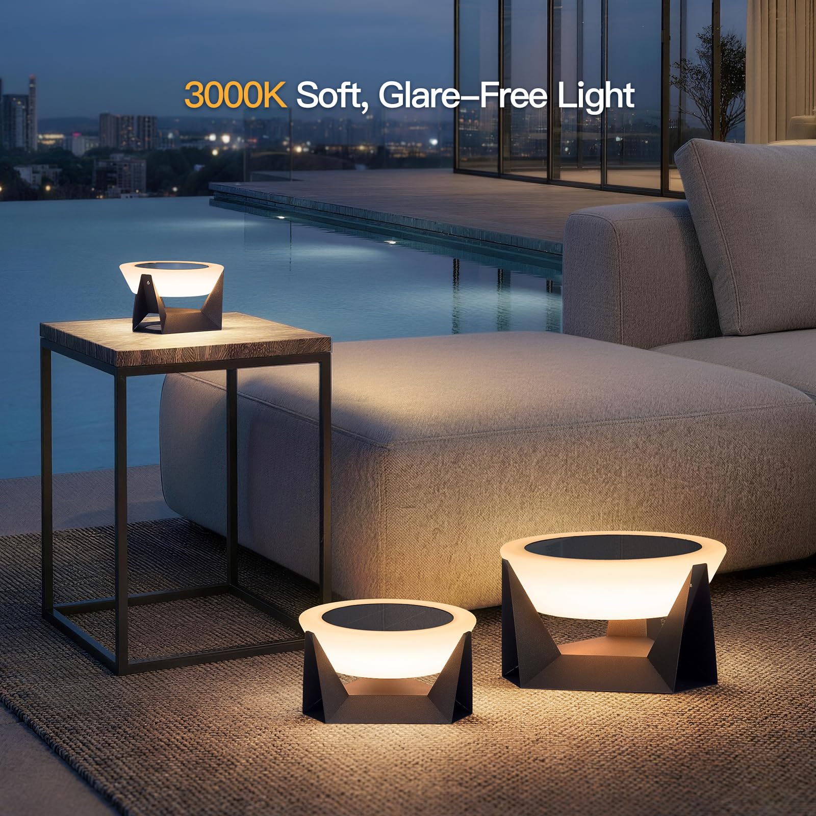 LumenX Large 15 Inch Solar Lantern, 3000K Outdoor Floor Lamp, Outdoor Lights Waterproof, Dusk to Dawn Round Garden Floor Lanterns