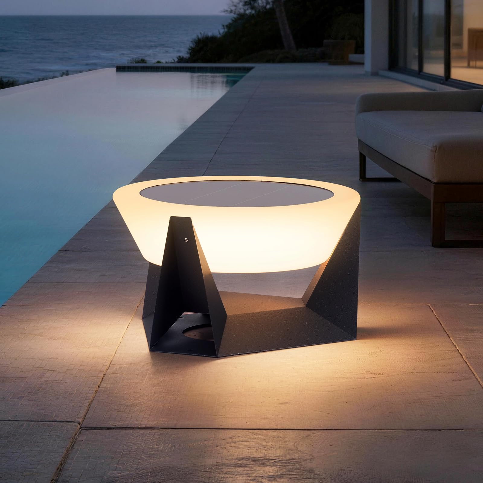 LumenX Large 15 Inch Solar Lantern, 3000K Outdoor Floor Lamp, Outdoor Lights Waterproof, Dusk to Dawn Round Garden Floor Lanterns