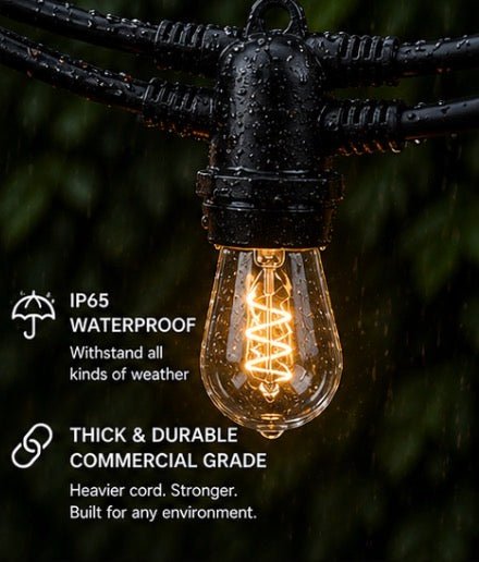 LumenX Pro Solar Spiral Sting Light -Super Bright 48 Ft, 15 Bulbs Waterproof LED Outdoor String Lights 4W Vintage Spiral Edison Bulbs - 48 Ft Commercial Grade Patio Lights