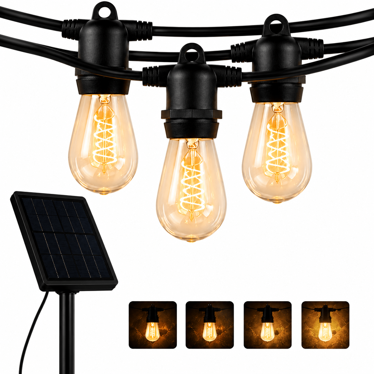 LumenX Pro Solar Spiral Sting Light -Super Bright 48 Ft, 15 Bulbs Waterproof LED Outdoor String Lights 4W Vintage Spiral Edison Bulbs - 48 Ft Commercial Grade Patio Lights
