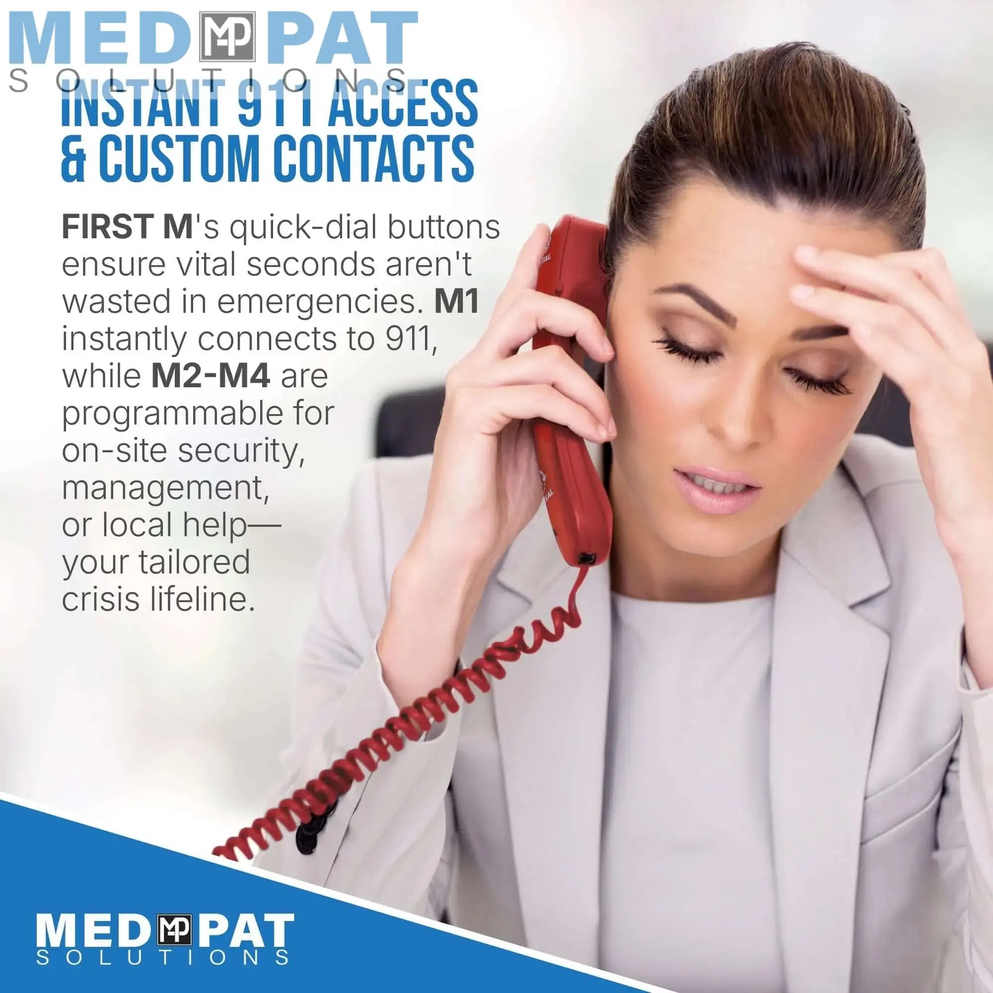 FIRST M by TAFEA Emergency Phone | One-Button 911 Dialer, Programmable M2–M4, Hands-Free Listening, Loud Ringer – Ideal for Homes, Gyms, Hospitals, Hotels & Public Spaces