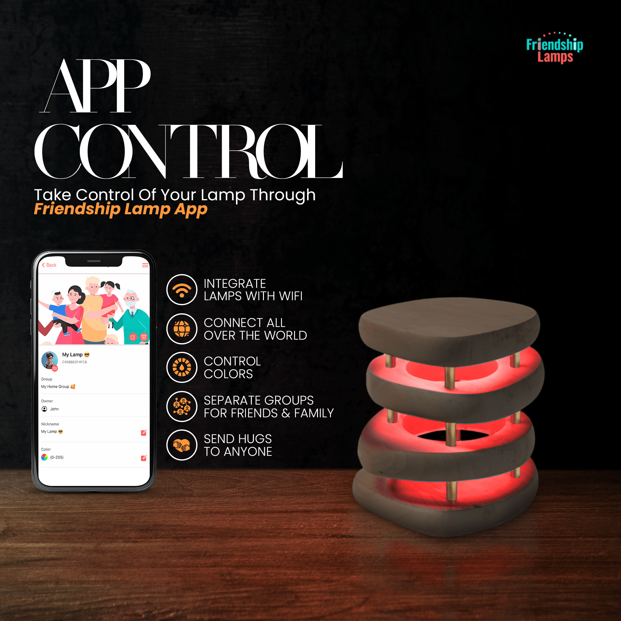 Mid-Century Design Friendship Lamp – Retro Wi-Fi Touch Lamp | Stay Connected Through Time & Distance