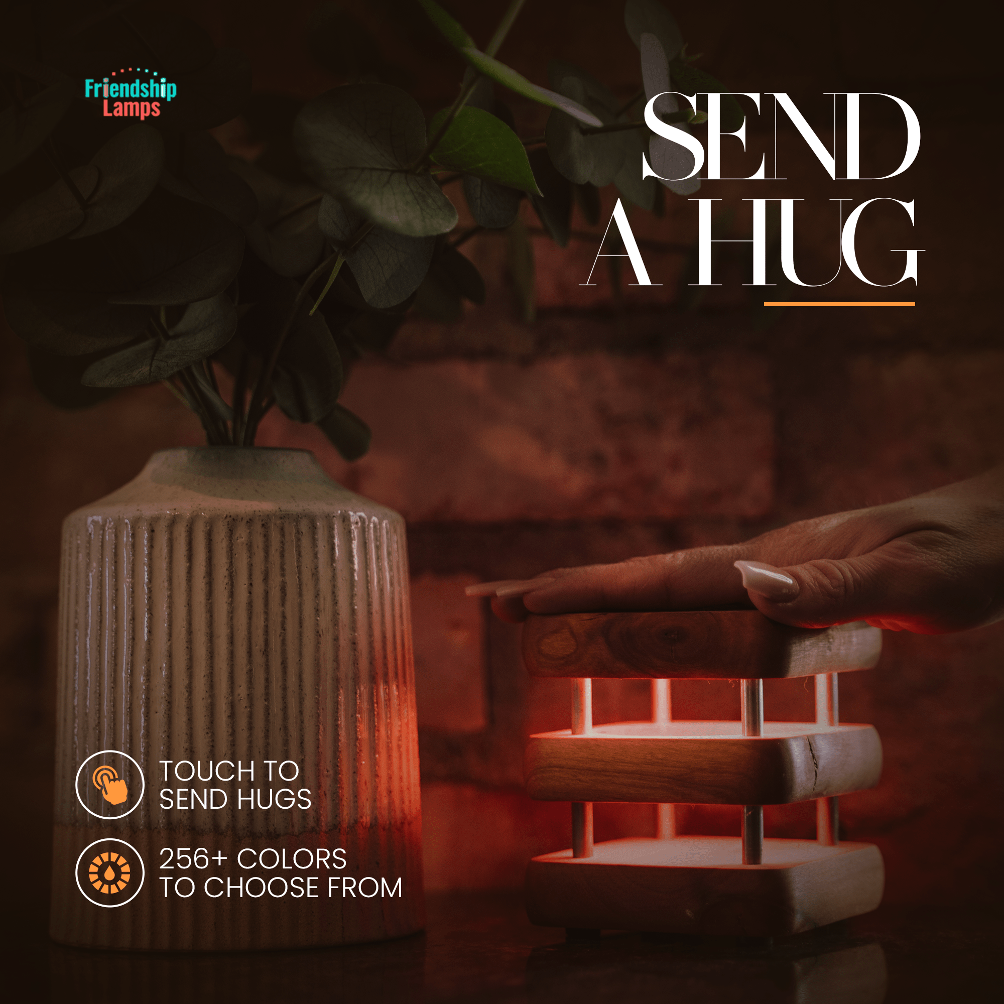 Mini Square Mid-Century Design Natural Friendship Lamp – Compact Retro Wi-Fi Touch Lamp for Connection
