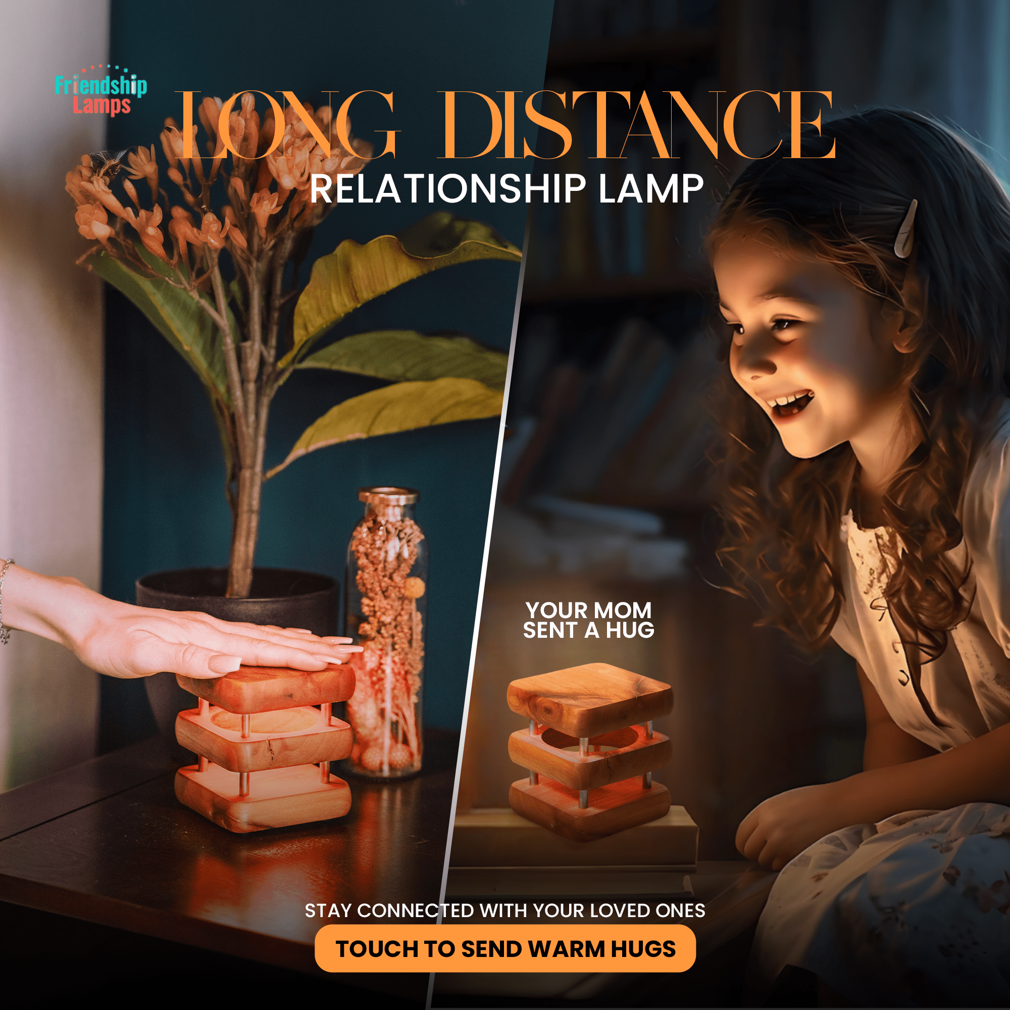 Mini Square Mid-Century Design Natural Friendship Lamp – Compact Retro Wi-Fi Touch Lamp for Connection